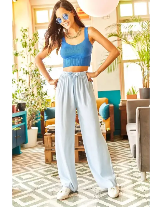 Omarı Açık Mavi Viscon Palazzo Pantolon