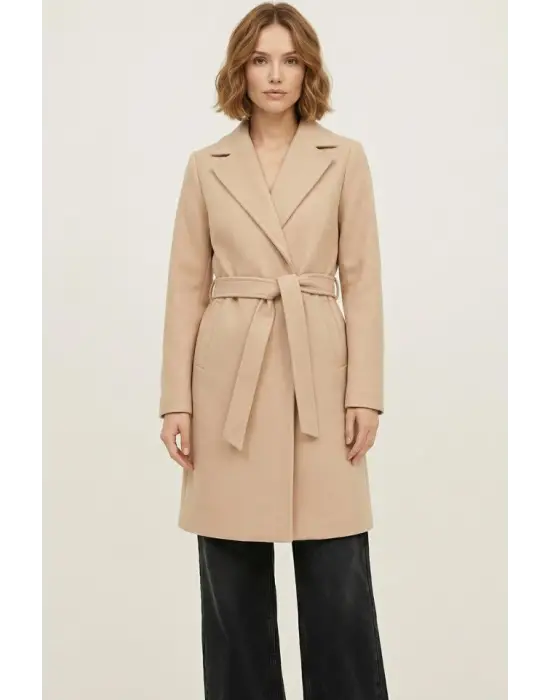 Zarif Kuşaklı Kaban Bej