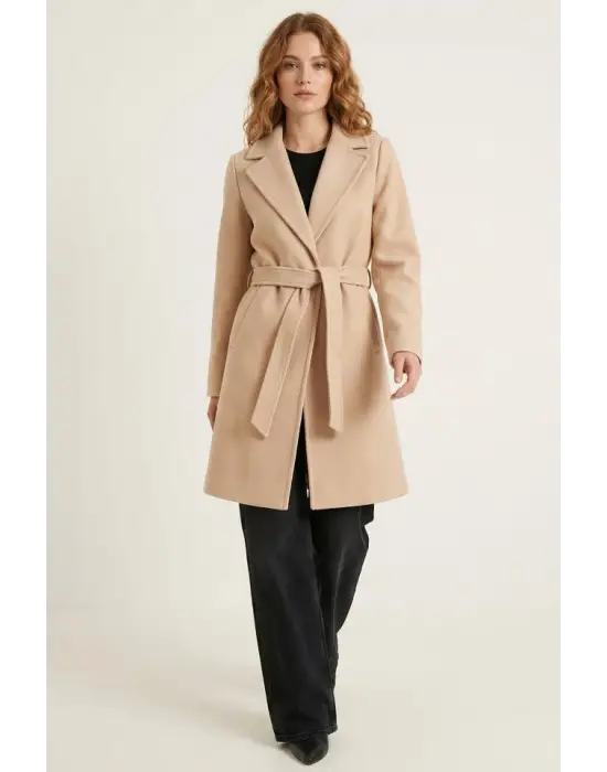 Zarif Kuşaklı Kaban Bej