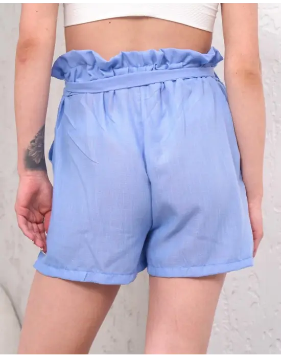 Modern Mavi Keten Şort