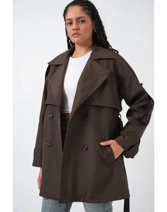 Kuşaklı Kısa Trençkot 5974 - A.Kahve