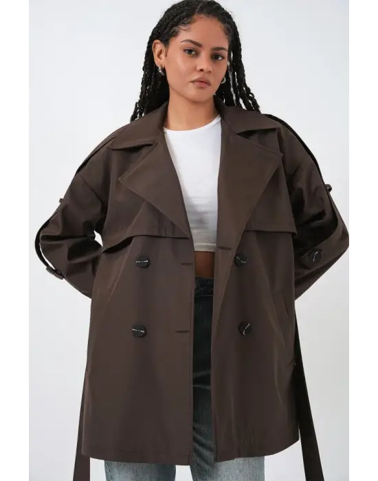 Kuşaklı Kısa Trençkot 5974 - A.Kahve