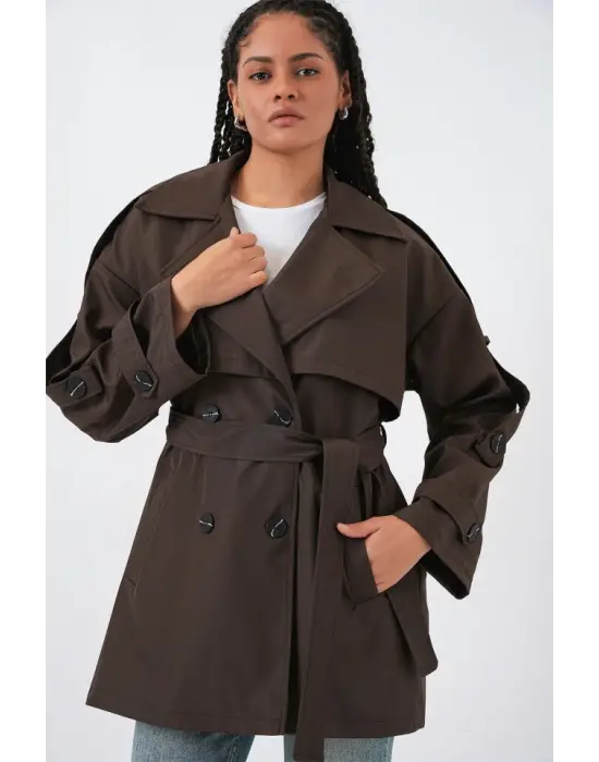 Kuşaklı Kısa Trençkot 5974 - A.Kahve