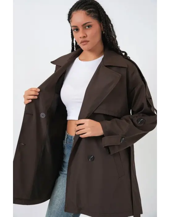 Kuşaklı Kısa Trençkot 5974 - A.Kahve