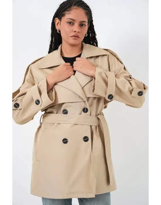 Kuşaklı Kısa Trençkot 5974 - Bej