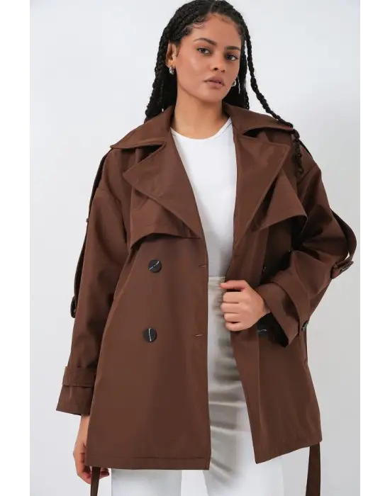 Trend Kısa Trençkot - Kahverengi