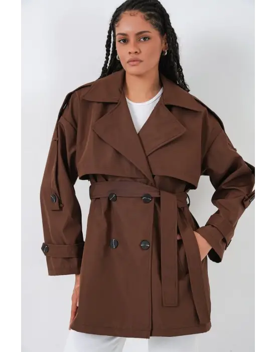 Trend Kısa Trençkot - Kahverengi