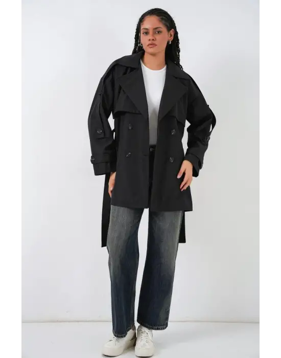 Kuşaklı Kısa Trençkot 5974 - Siyah