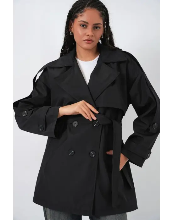 Kuşaklı Kısa Trençkot 5974 - Siyah