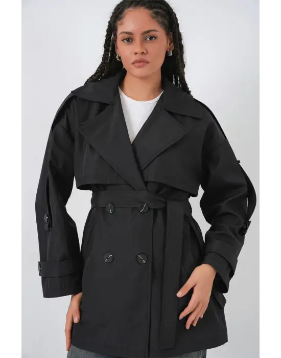 Kuşaklı Kısa Trençkot 5974 - Siyah