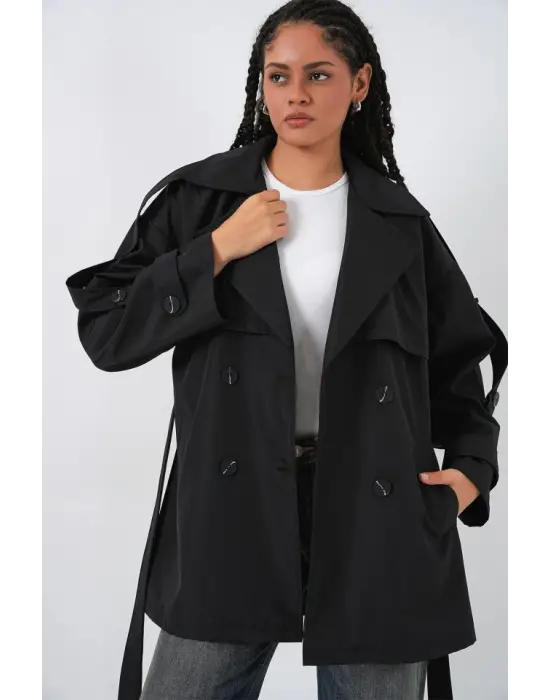 Kuşaklı Kısa Trençkot 5974 - Siyah