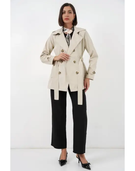 Kuşaklı Kısa Trençkot 5982 - Bej