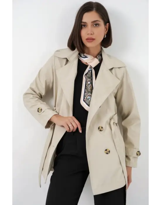 Kuşaklı Kısa Trençkot 5982 - Bej