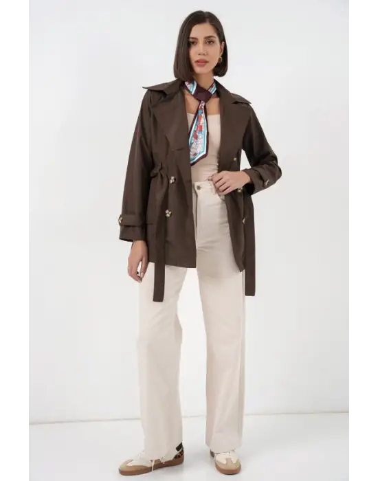 Kuşaklı Kısa Trençkot 5982 - Kahverengi