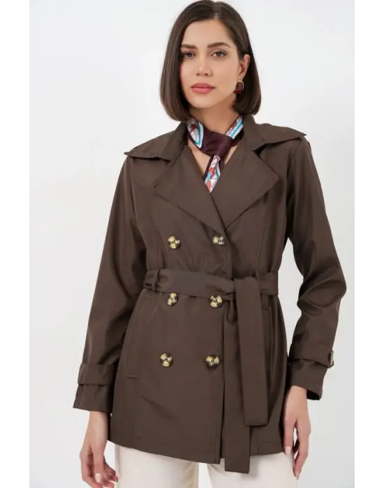 Kuşaklı Kısa Trençkot 5982 - Kahverengi