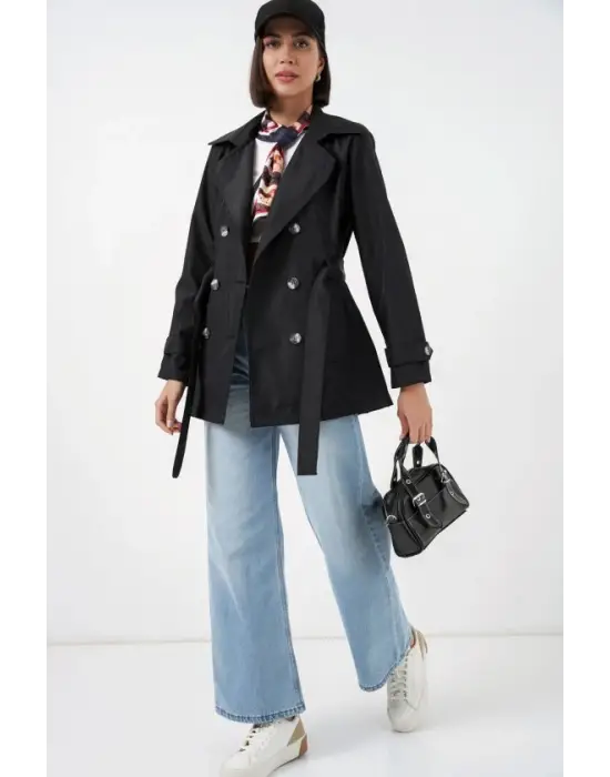 Kuşaklı Kısa Trençkot 5982 - Siyah