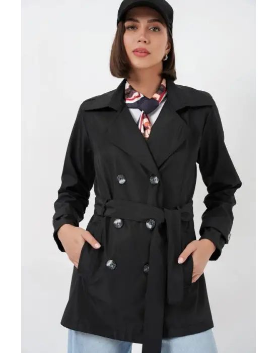 Kuşaklı Kısa Trençkot 5982 - Siyah