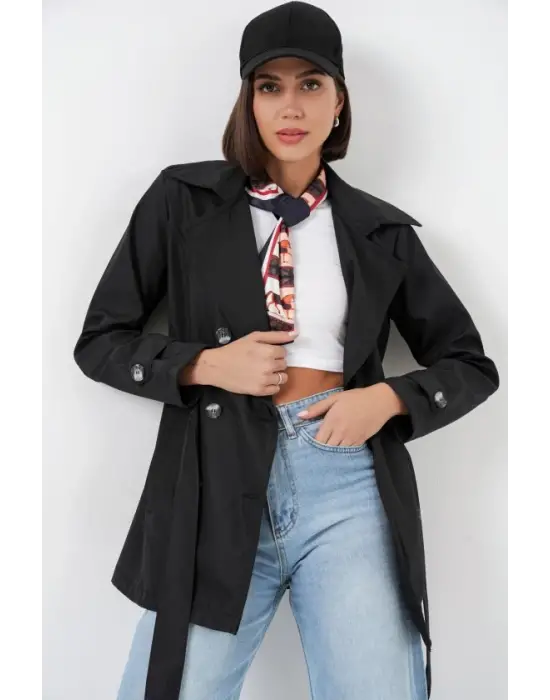 Kuşaklı Kısa Trençkot 5982 - Siyah