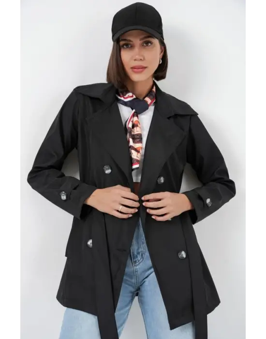Kuşaklı Kısa Trençkot 5982 - Siyah