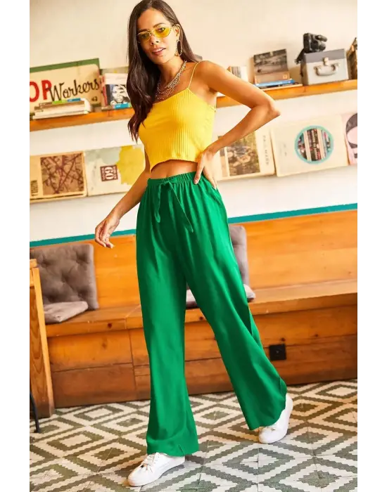 Chic Yeşil Palazzo Pantolon