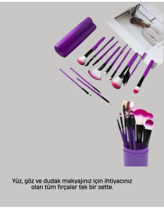 Kusursuz Makyaj İçin 12 Parça Profesyonel Fırça Seti Taşınabilir Kutu Hediyeli