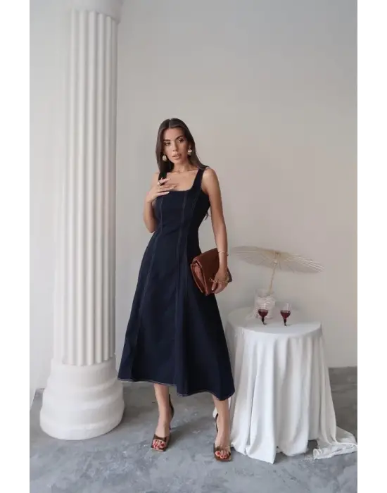 Omarı Kadife Gabardin Elbise