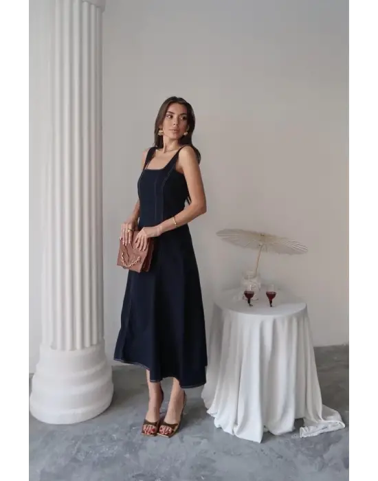 Omarı Kadife Gabardin Elbise