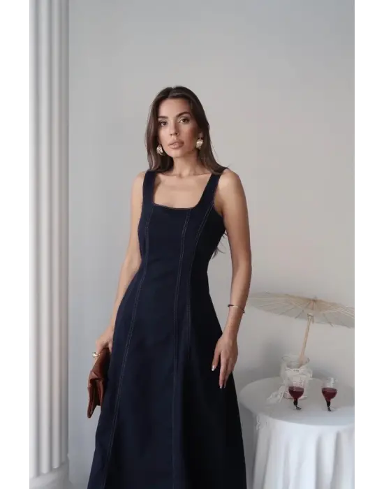 Omarı Kadife Gabardin Elbise