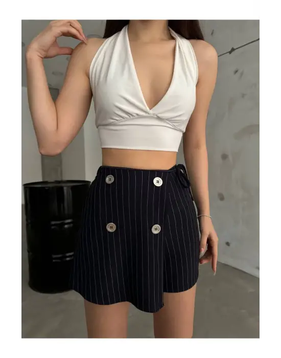 Şık İtalyan Çizgili Şort Etek