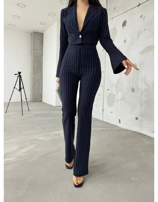 Modern İspanyol Kollu Çizgili Takım