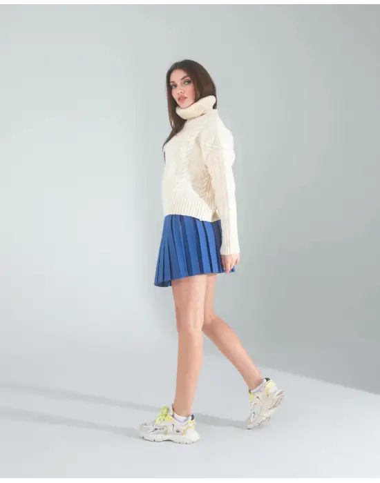 Omarı Şık Lacivert Pilseli Etek Modelleri