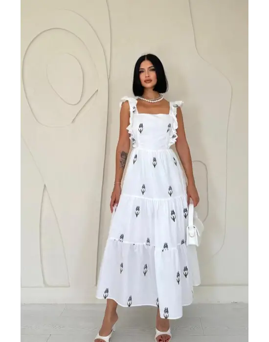 Omarı Şık Lacivert Fırfırlı Elbise