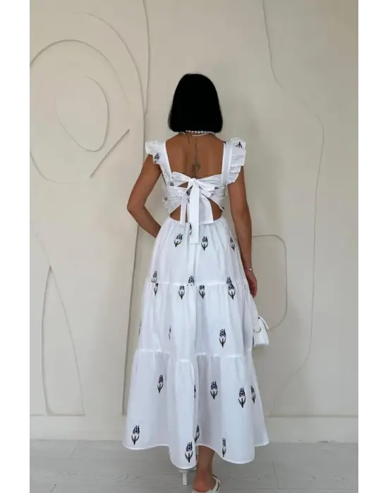 Lacivert Sıfır Kol Fırfırlı Elbise