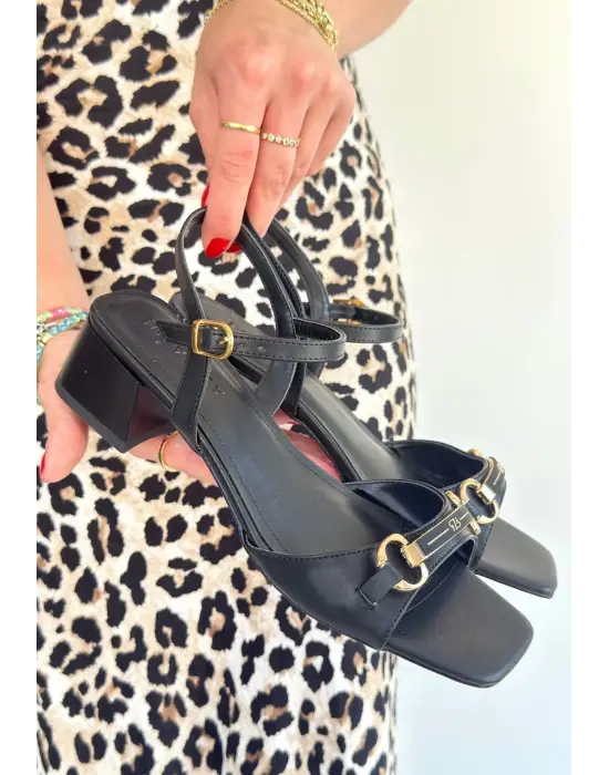 Lanina Siyah Cilt Topuklu Ayakkabı