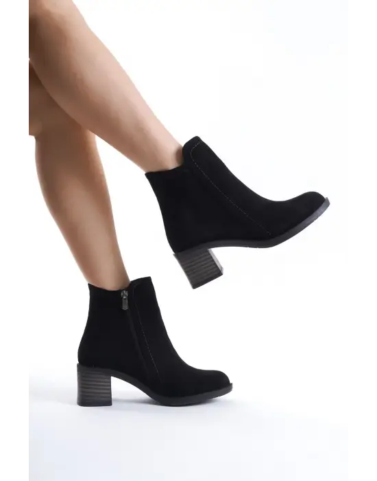 Şık Fermuarlı Tabaan Topuklu Bayan Bot