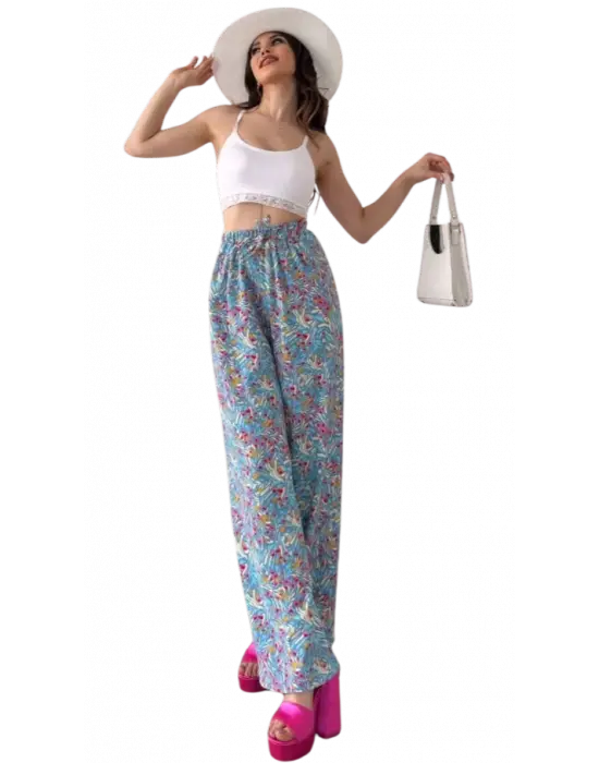 Lastikli Bürümcük Pantolon - MAVİ