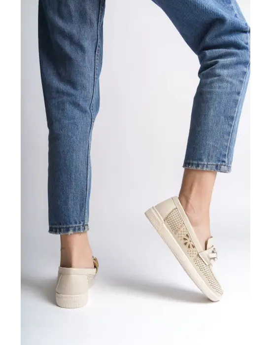 Trend Çiçek Desenli Bayan Babet Ayakkabı