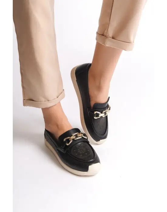 Çiçek Desenli Rahat Tabanlı Bayan Babet Ayakkabı