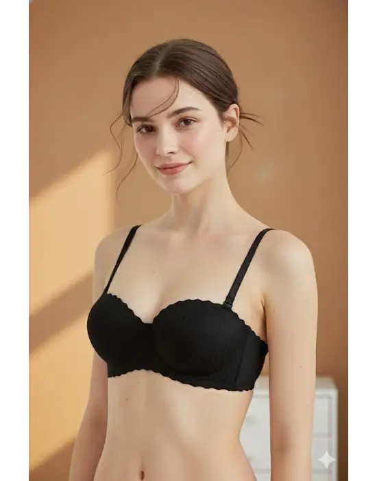 Lazer Kesim Dolgulu Telsiz  İz Yapmaz Sütyen Siyah