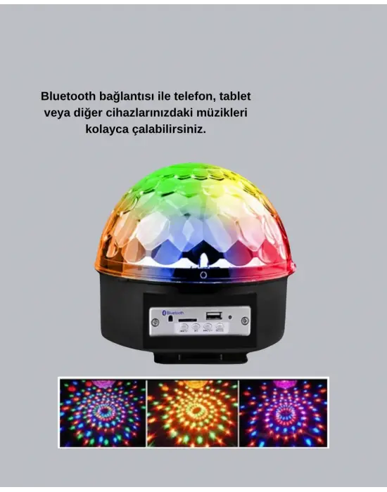 Led Disko Küresi Bluetooth Hoparlörlü Ritimle Senkronize Döner Işıklı