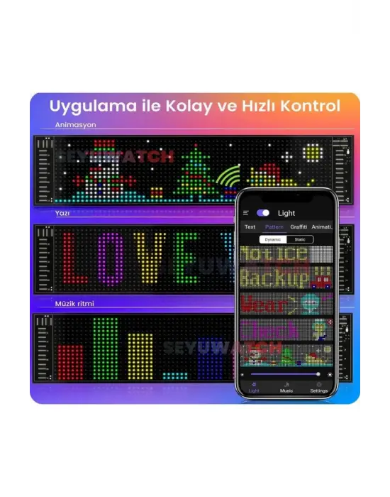 Led Ekran Matrix Panel Cama Yapışan En Büyük Boy 16x96 Led Sayısı Araba Yazısı 12cm-59.5cm