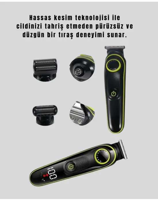 Led Ekranlı Şarjlı Saç Ve Sakal Kesme Makinesi Erkek Bakım Cihazı Çok Başlıklı Set