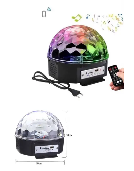Led Işık Disko Topu Bluetooth Hoparlörlü Usb Müzik Çalar Kumandalı