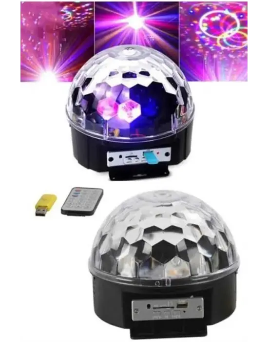 Led Işık Disko Topu Bluetooth Hoparlörlü Usb Müzik Çalar Kumandalı