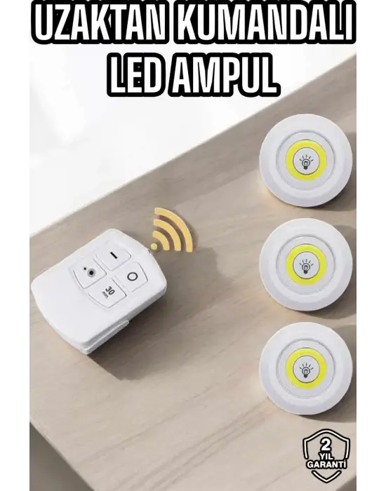 Led Lamba 3lü Uzaktan Kumandalı Yapışkanlı Beyaz Işık