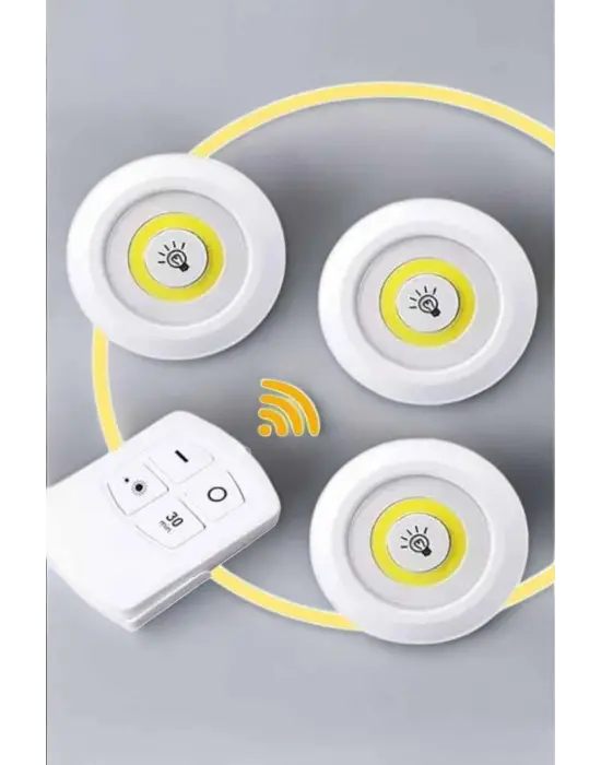 Led Lamba 3lü Uzaktan Kumandalı Yapışkanlı Beyaz Işık