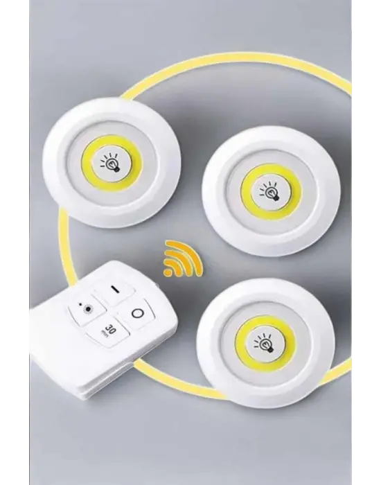 Led Lamba 3lü Uzaktan Kumandalı Yapışkanlı Beyaz Işık