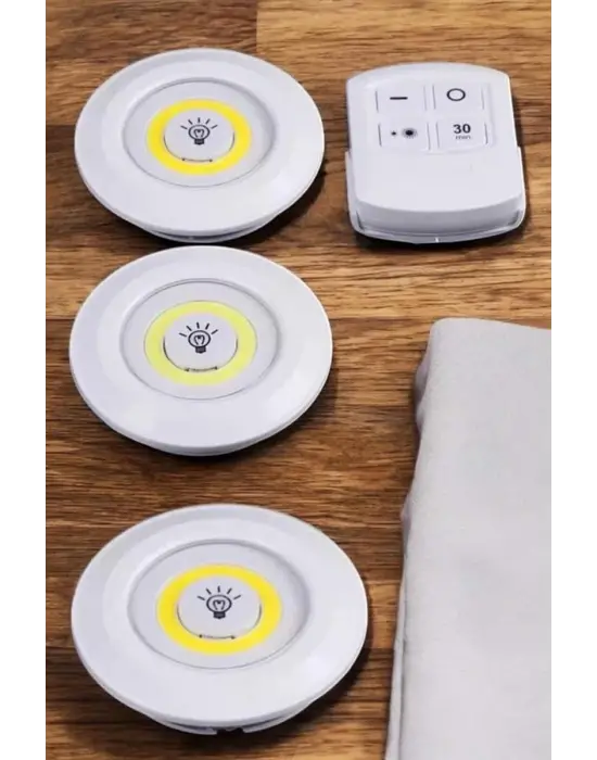 Led Lamba 3lü Uzaktan Kumandalı Yapışkanlı Beyaz Işık