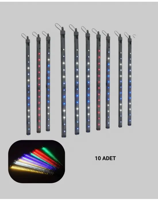 Led Meteor Yağmur Işığı 10 Adet Çubuk Kayan Yıldız Efektli