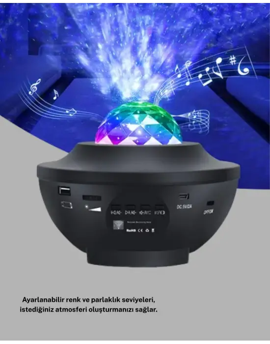 Led Yıldızlı Projektör Galaxy Modlu Renk Ve Parlaklık Ayarlı Gece Lambası